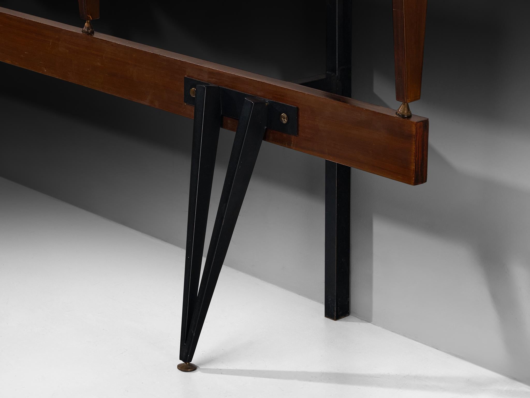 Elegant Italian Wall Unit in Teak, Brass and Steel For Sale 4