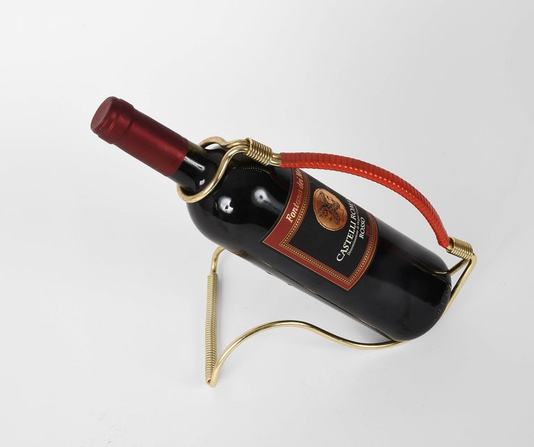 Elegant Italian Wine Pourer Italy 1960s, Golden Brass and Red Plastic