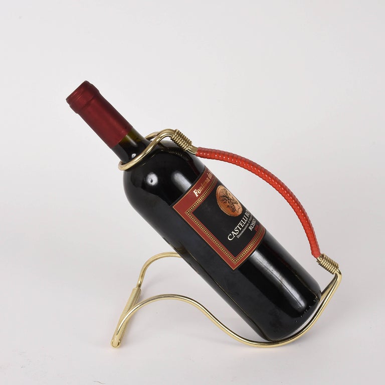 Elegant Italian Wine Pourer Italy 1960s, Golden Brass and Red Plastic