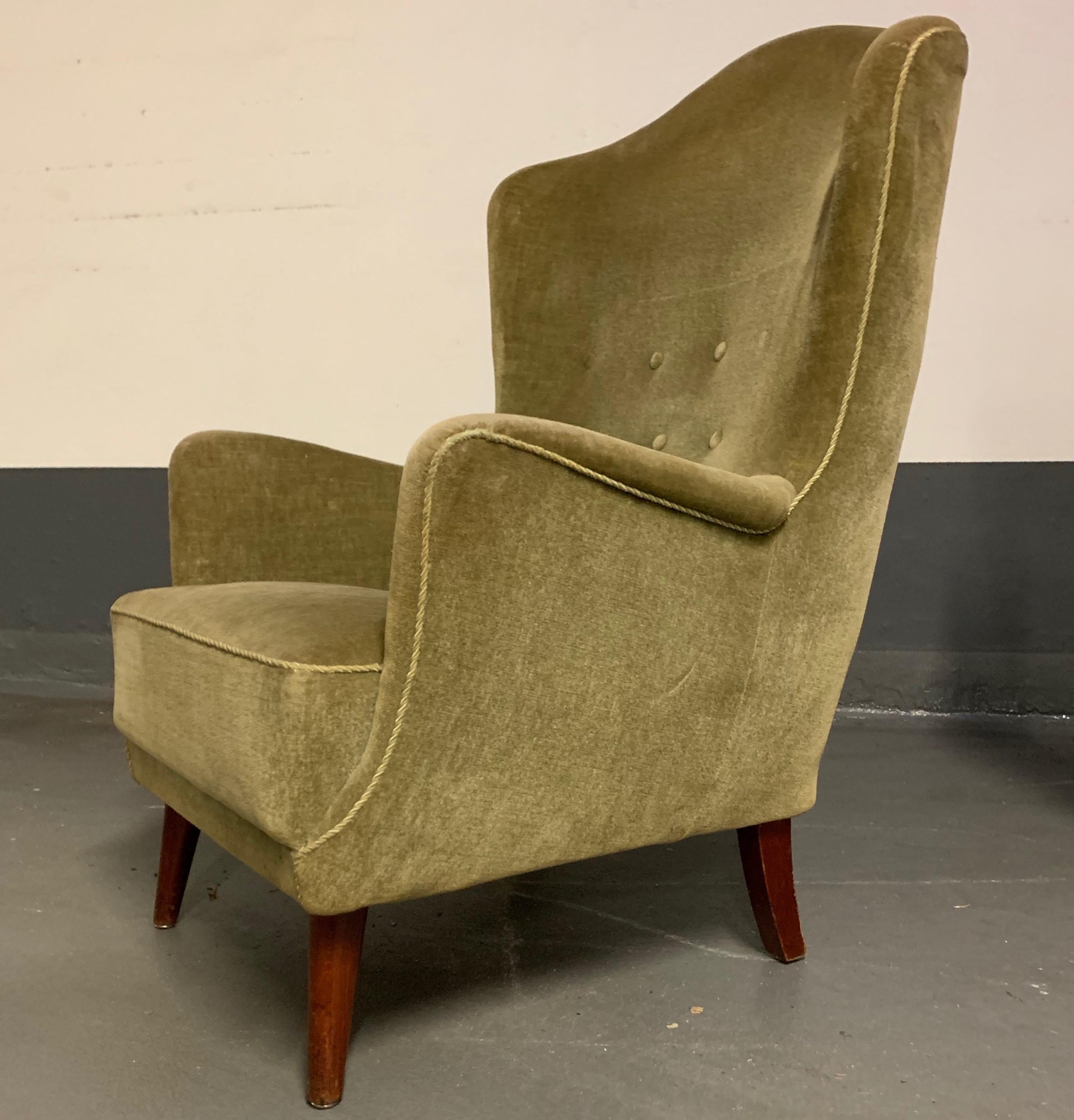 Original velvet upholstery. Chair with footstool also available.