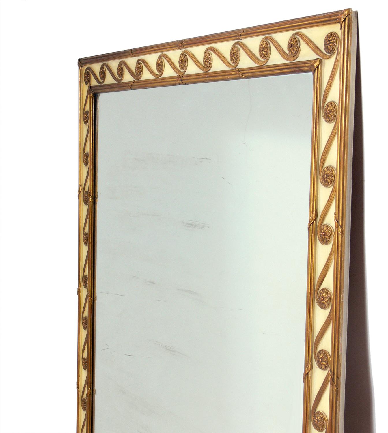 Neoclassical Elegant Ivory and Gilt Mirror For Sale