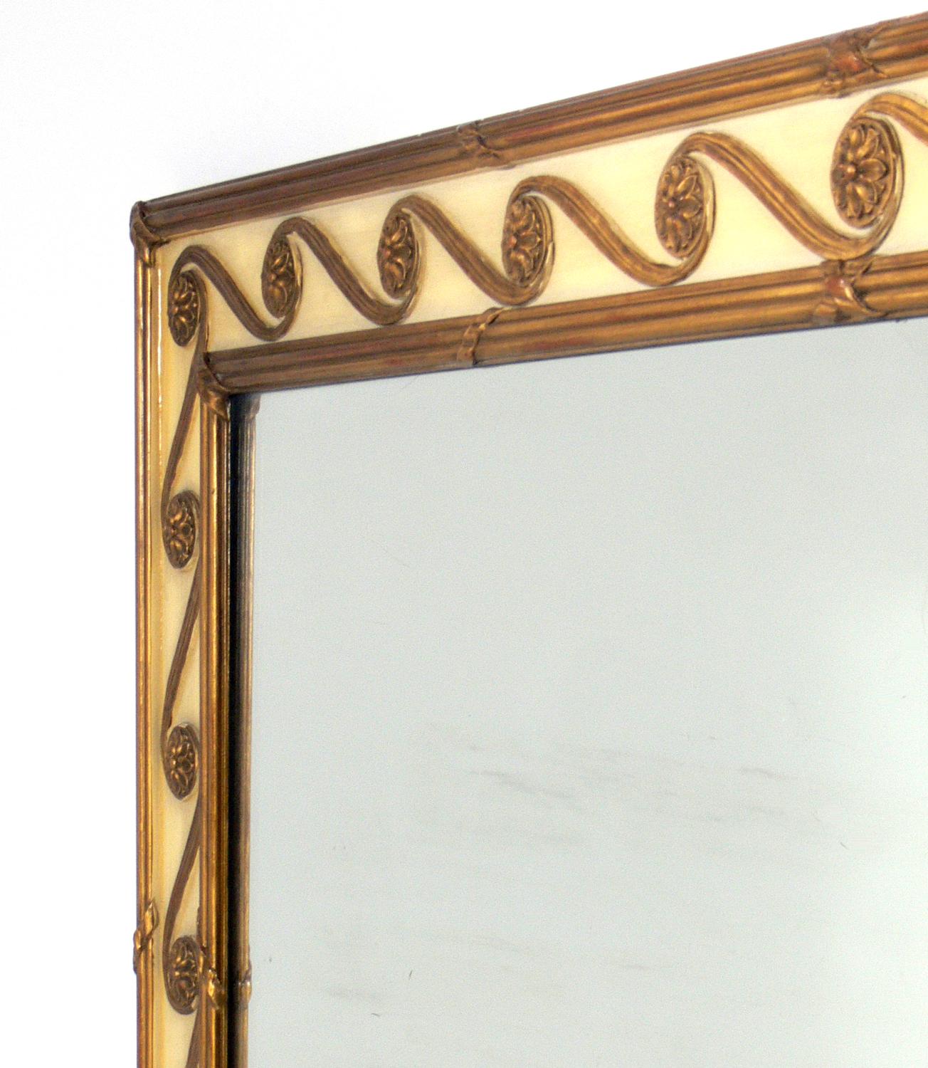 Mid-20th Century Elegant Ivory and Gilt Mirror For Sale