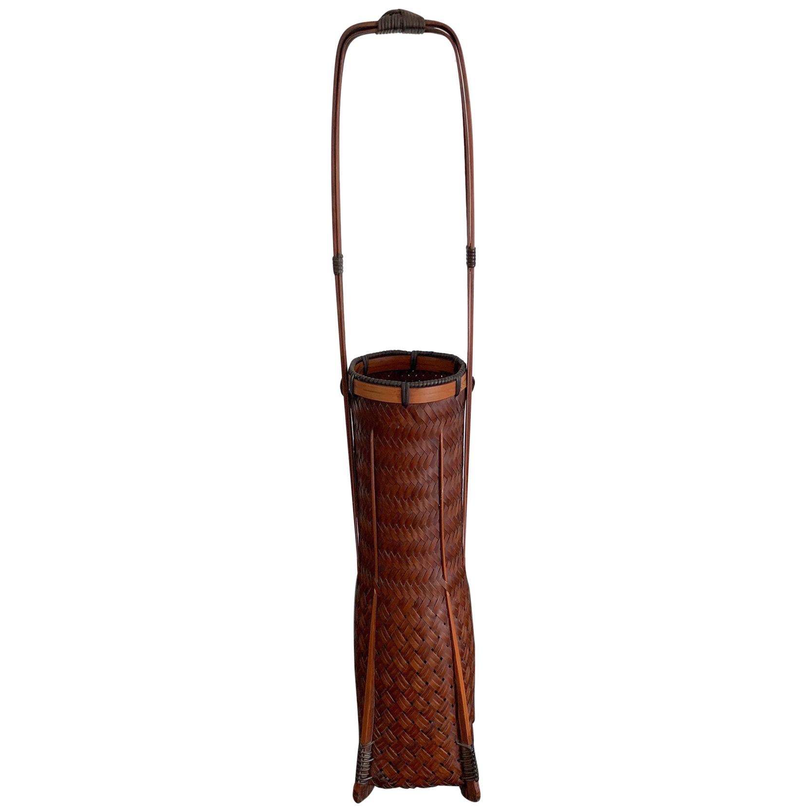 Elegant Japanese Lacquered Ikebana Bamboo Basket