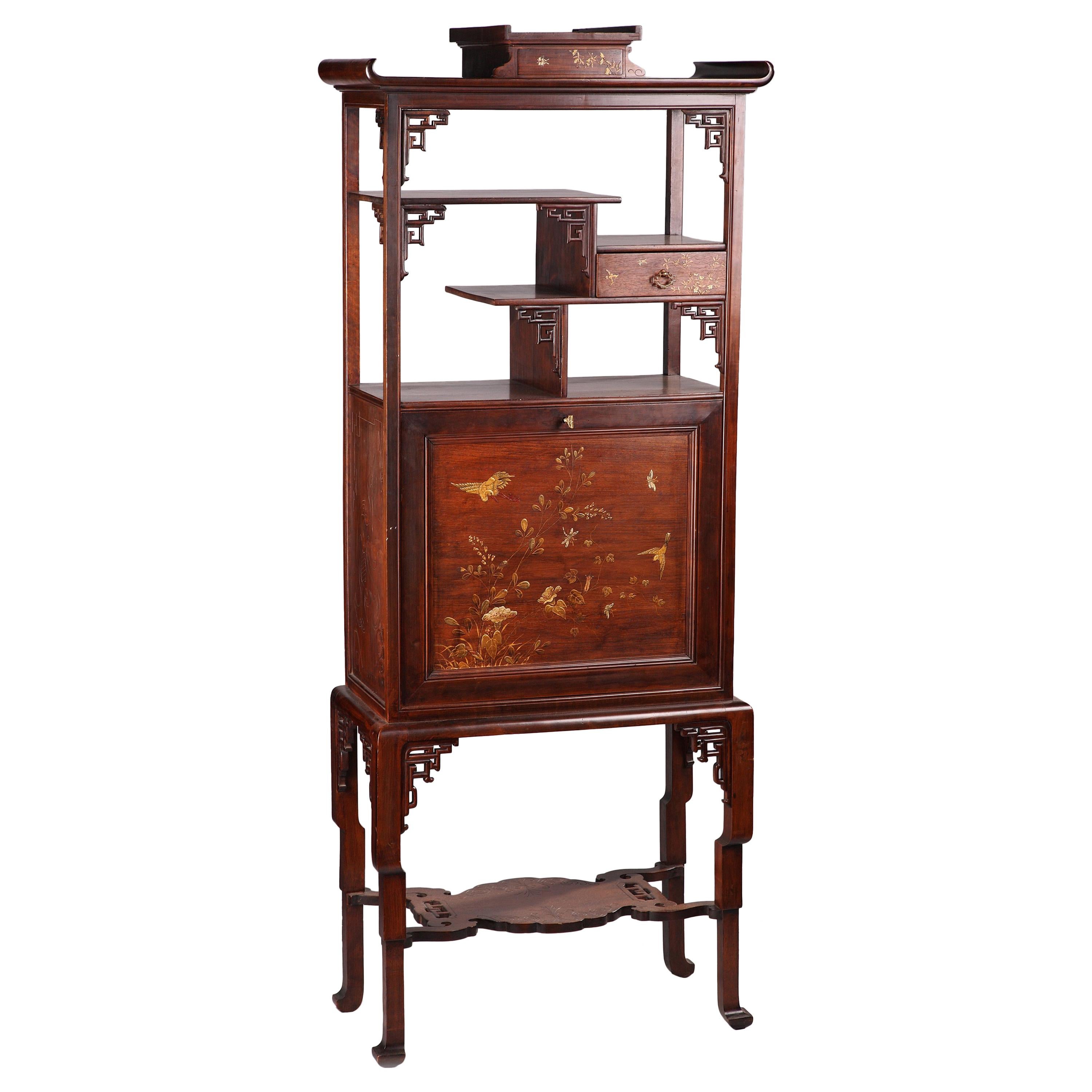 Japanese Style Cabinet-Secretary Attributed to G. Viardot, France, Circa 1880 For Sale