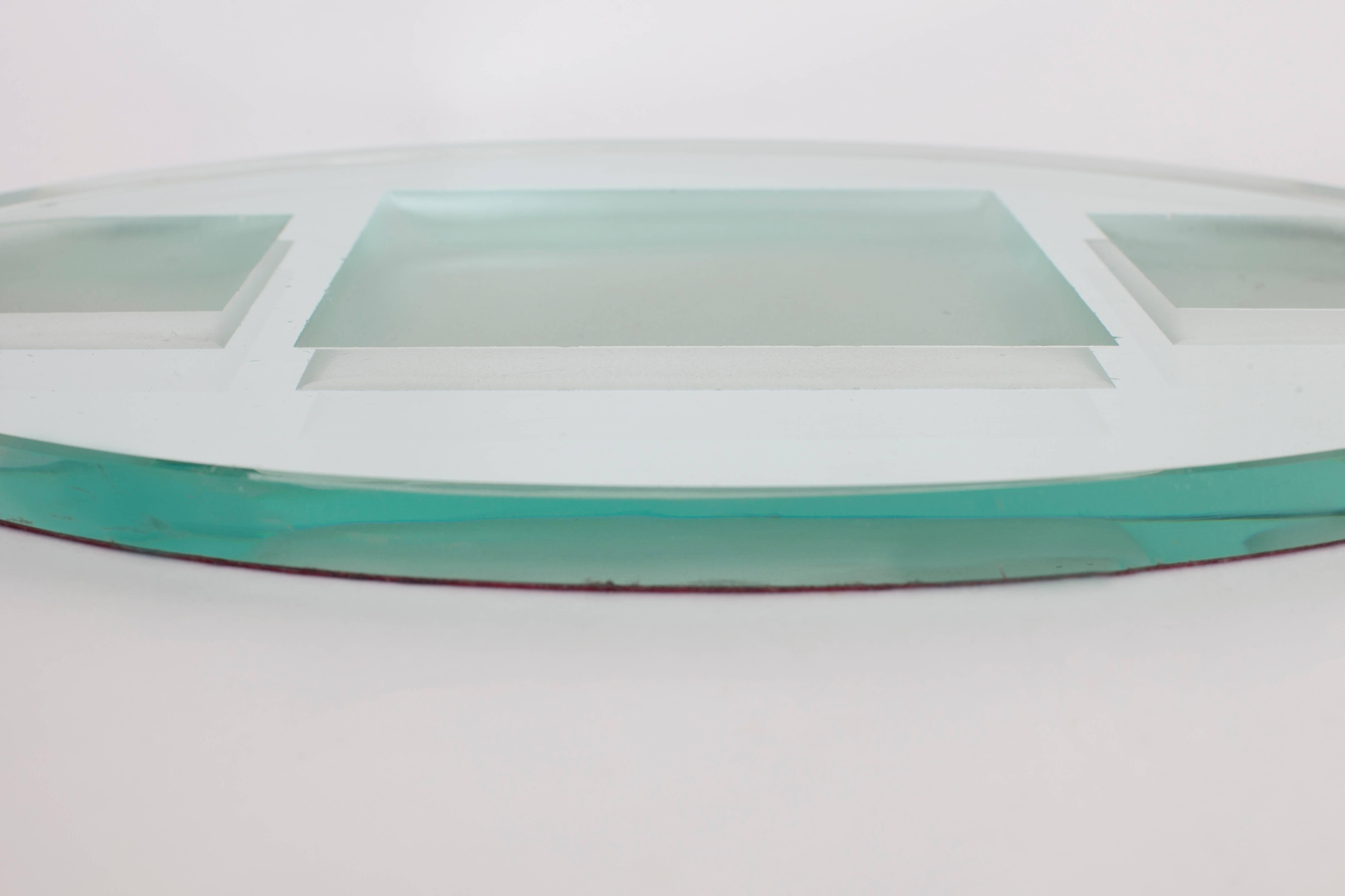 Mid-20th Century Elegant Jean Luce Style Geometric Thick Oval Mirrored Tray, France 1950's For Sale