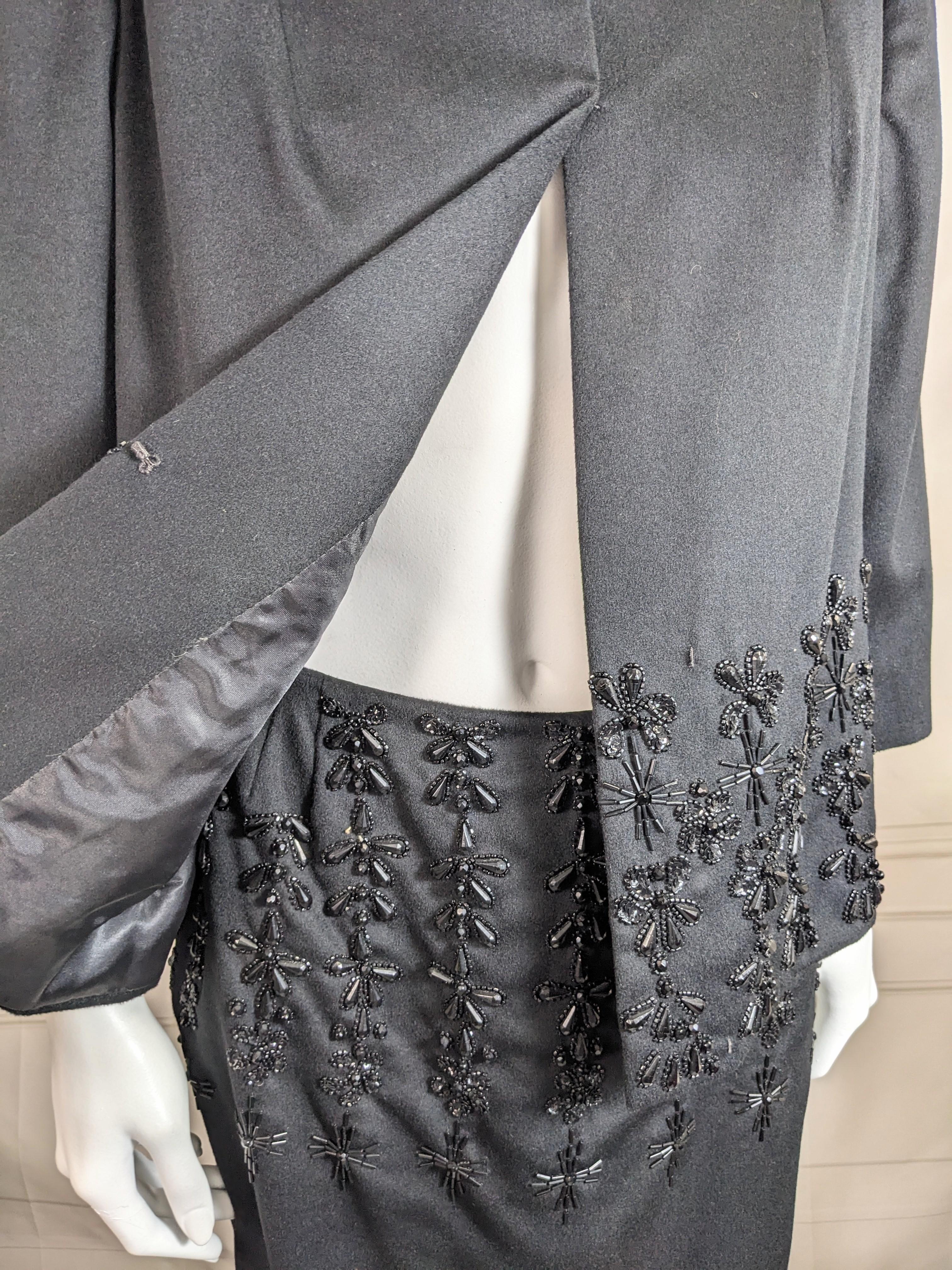 Women's or Men's Elegant Jet Beaded Wool Velour Cocktail Ensemble For Sale
