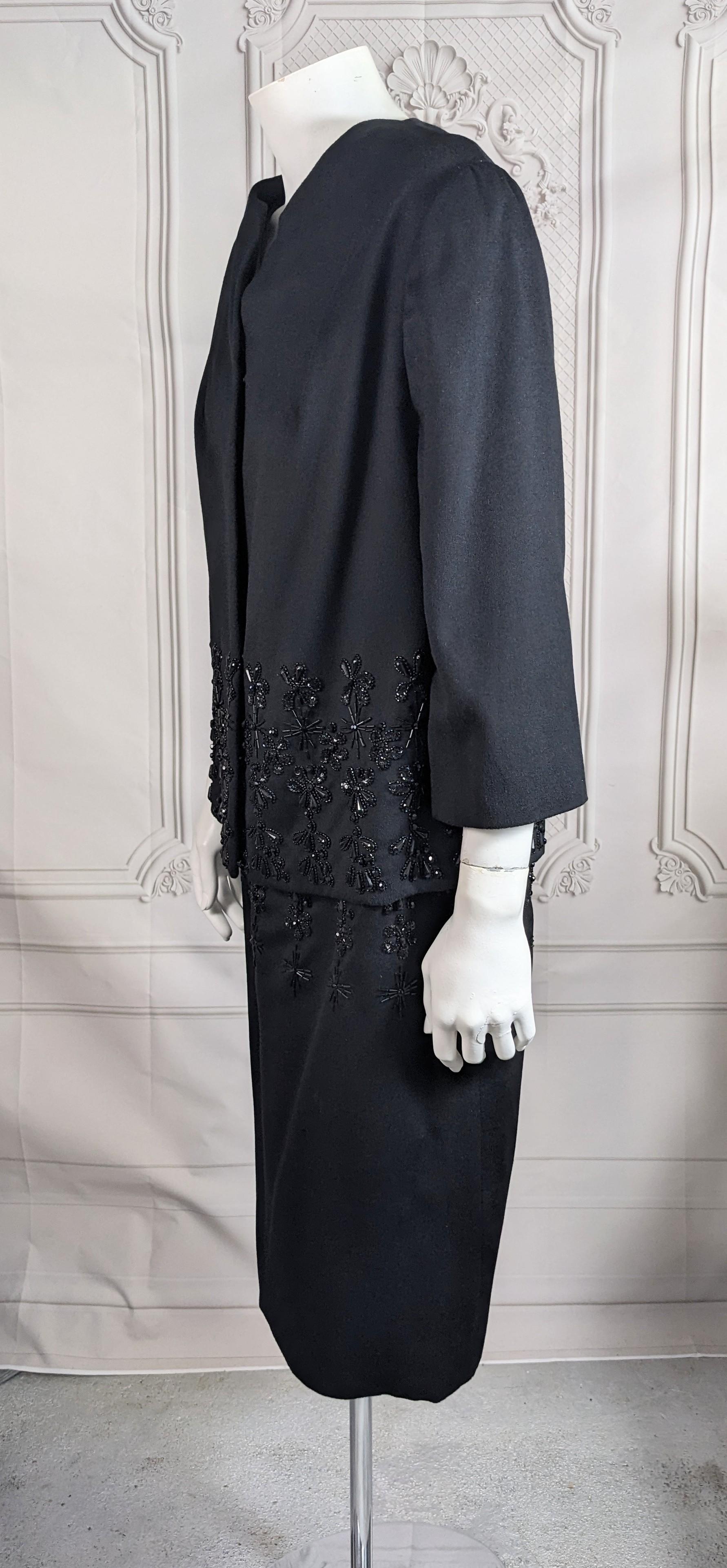 Elegant Jet Beaded Wool Velour Cocktail Ensemble For Sale 1