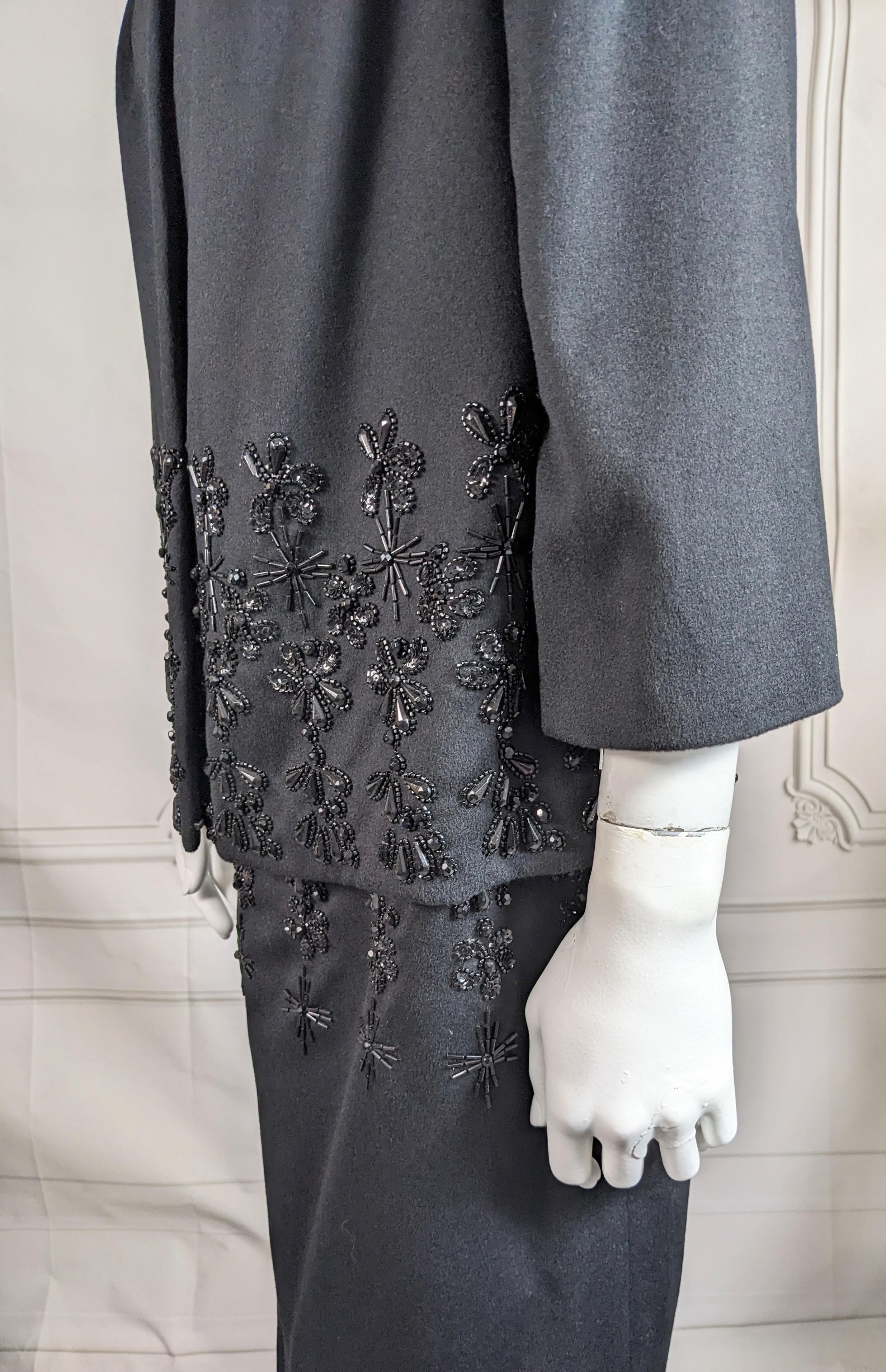Elegant Jet Beaded Wool Velour Cocktail Ensemble For Sale 2