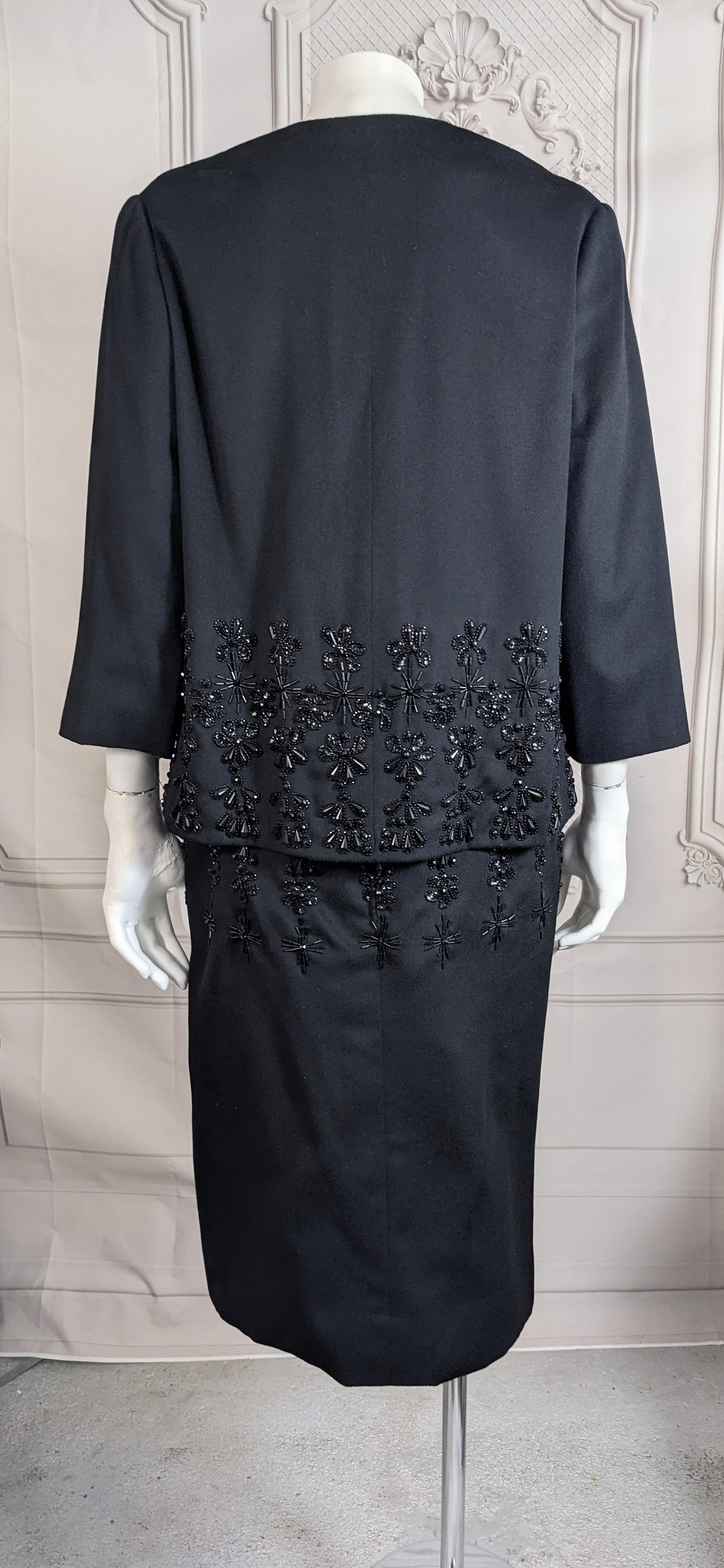Elegant Jet Beaded Wool Velour Cocktail Ensemble For Sale 3