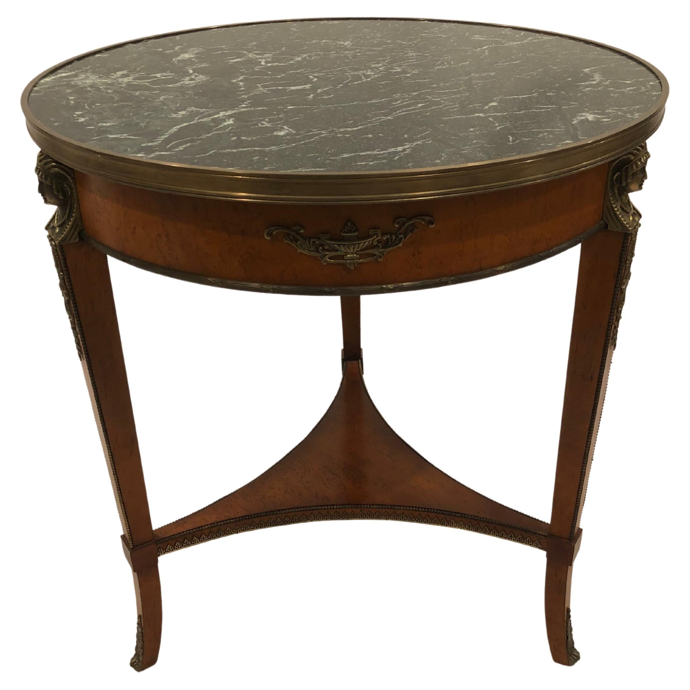 Elegant John Widdicomb Round Marble Top Burlwood Side Table