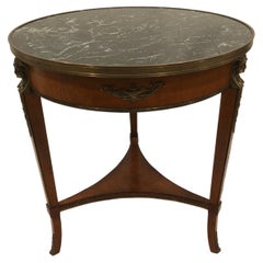 Vintage Elegant John Widdicomb Round Marble Top Burlwood Side Table