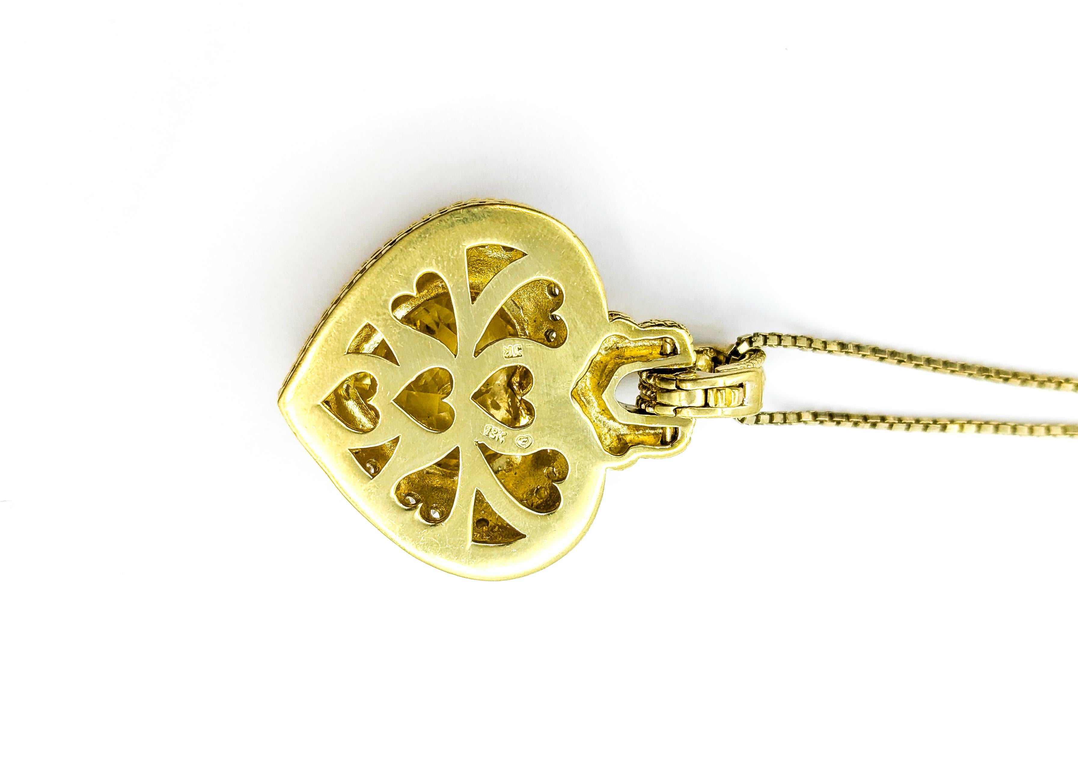 Elegante Colgante Judith Ripka de Piedras Preciosas con Cristal Canario y Diamantes en 18k/14 Corte de corazón