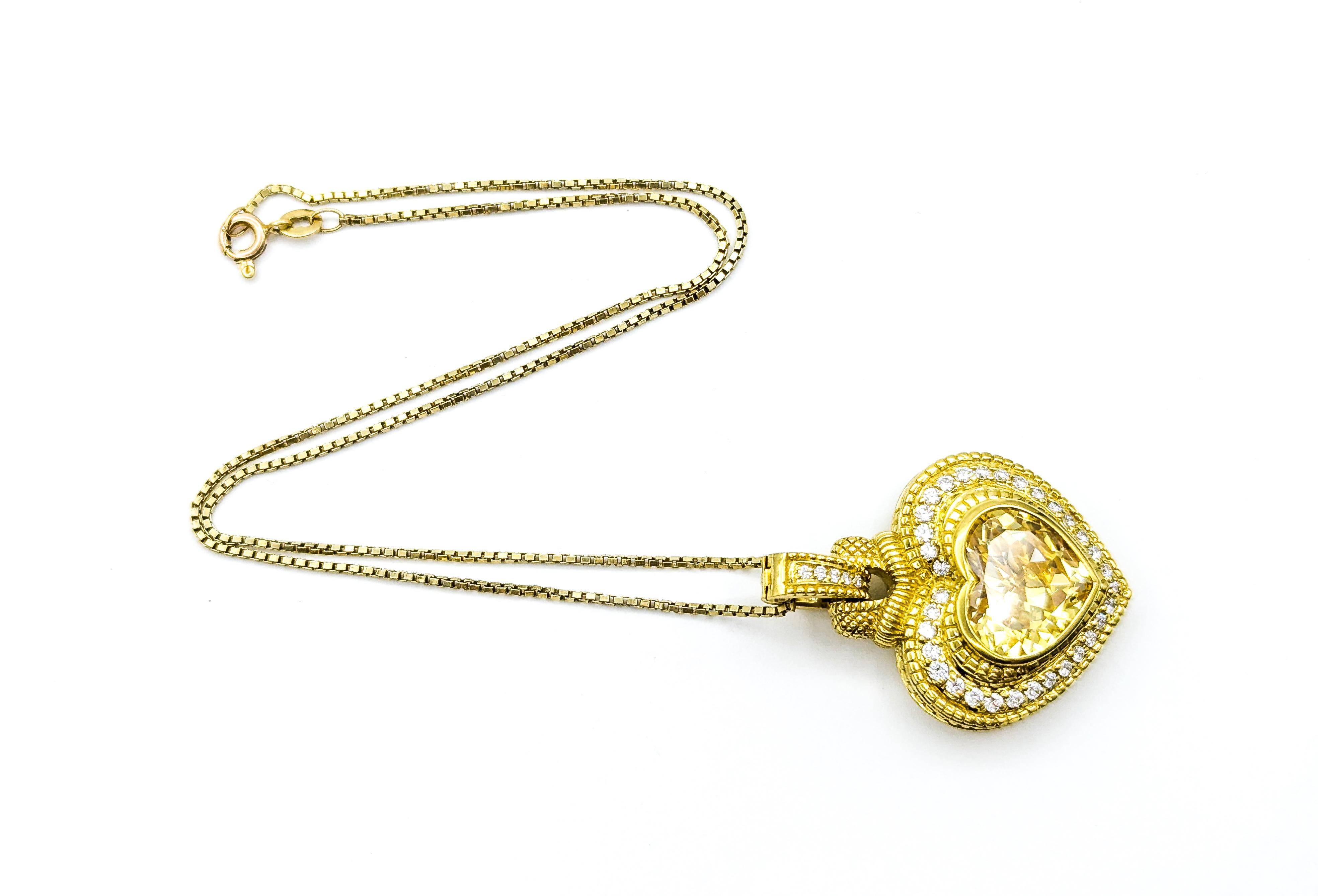 Elegante Colgante Judith Ripka de Piedras Preciosas con Cristal Canario y Diamantes en 18k/14 en Excelente Estado en Bloomington, MN