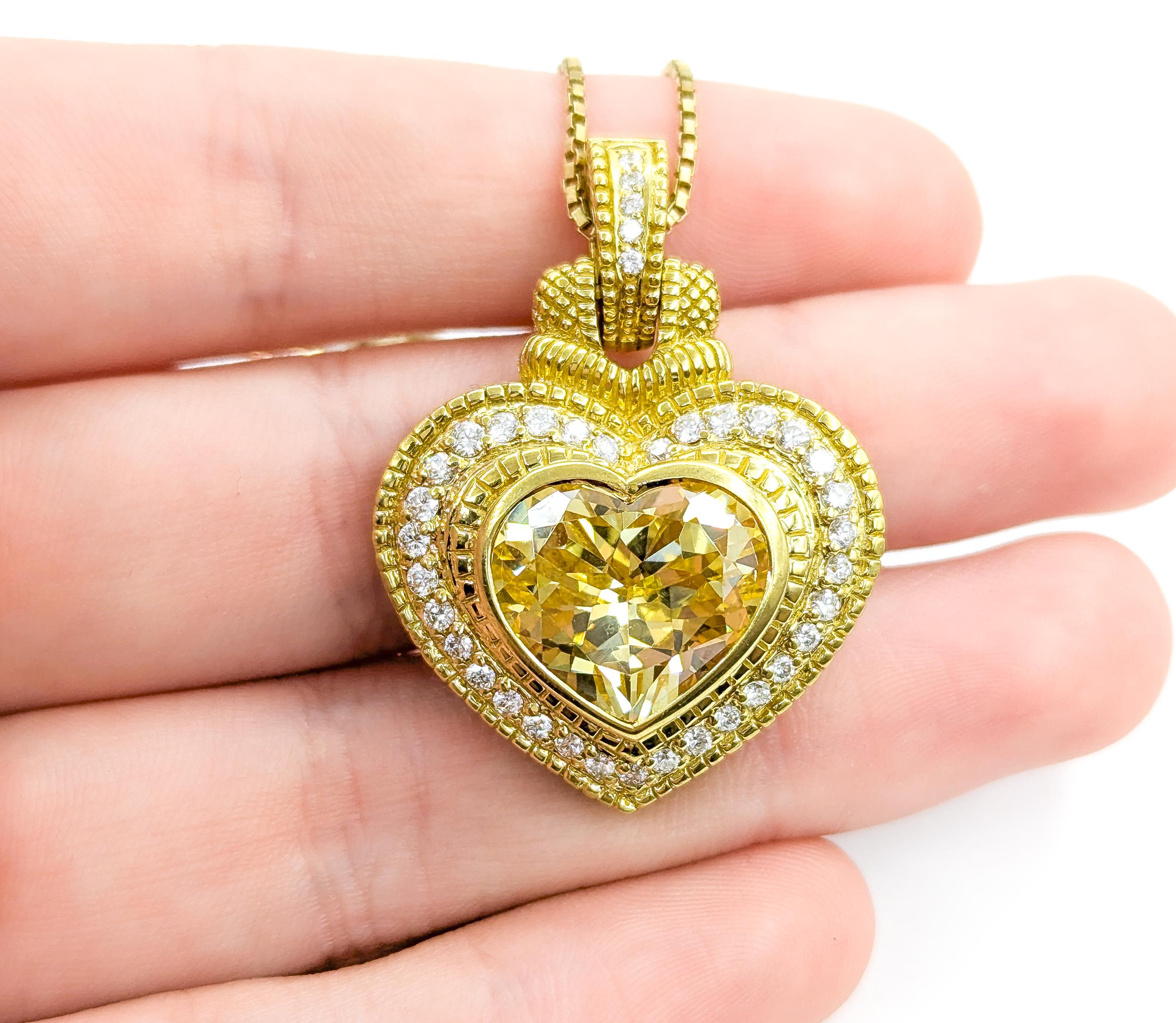 Elegante Colgante Judith Ripka de Piedras Preciosas con Cristal Canario y Diamantes en 18k/14 1