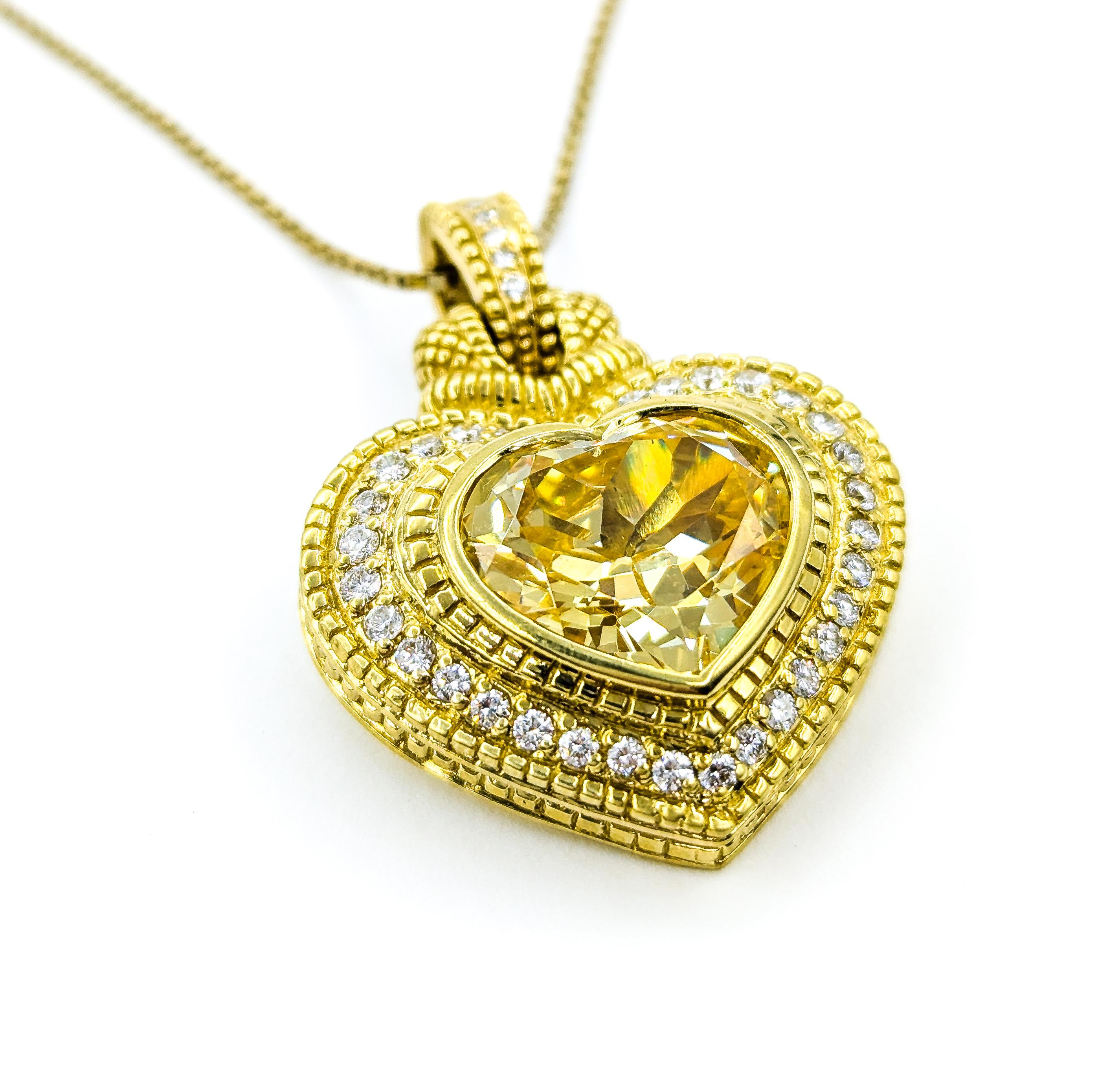 Elegante Colgante Judith Ripka de Piedras Preciosas con Cristal Canario y Diamantes en 18k/14 2