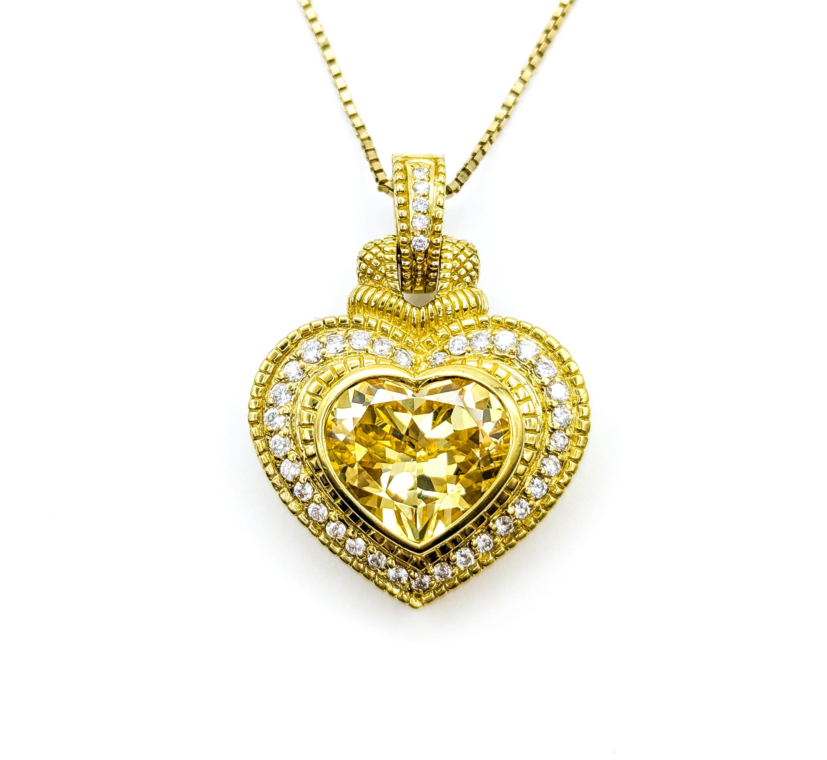 Elegante Colgante Judith Ripka de Piedras Preciosas con Cristal Canario y Diamantes en 18k/14 3