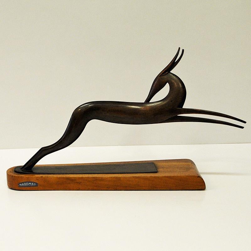 Arts and Crafts Elegant jumping vintage Bronze Deer, 1960s-1970s, Chile