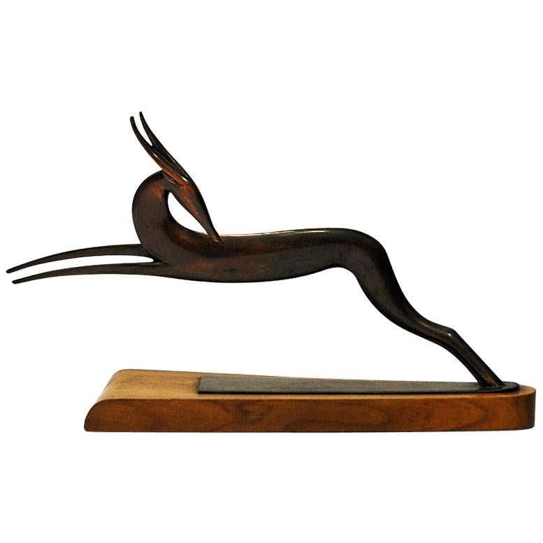 Elegant jumping vintage Bronze Deer, 1960s-1970s, Chile