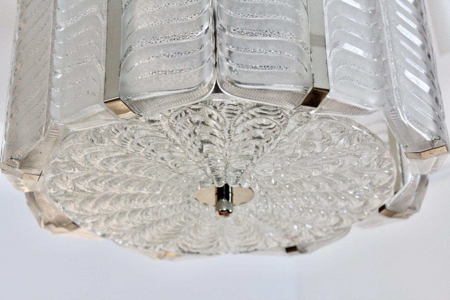 Elegant Kalmar Textured Glass and Nickel Pendant, Austria, 1950s For Sale 3