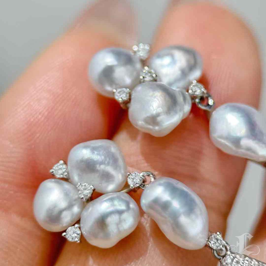 Floral Cascade Aurora Keshi Pearl & Diamond Gala Earrings In New Condition In New York, NY