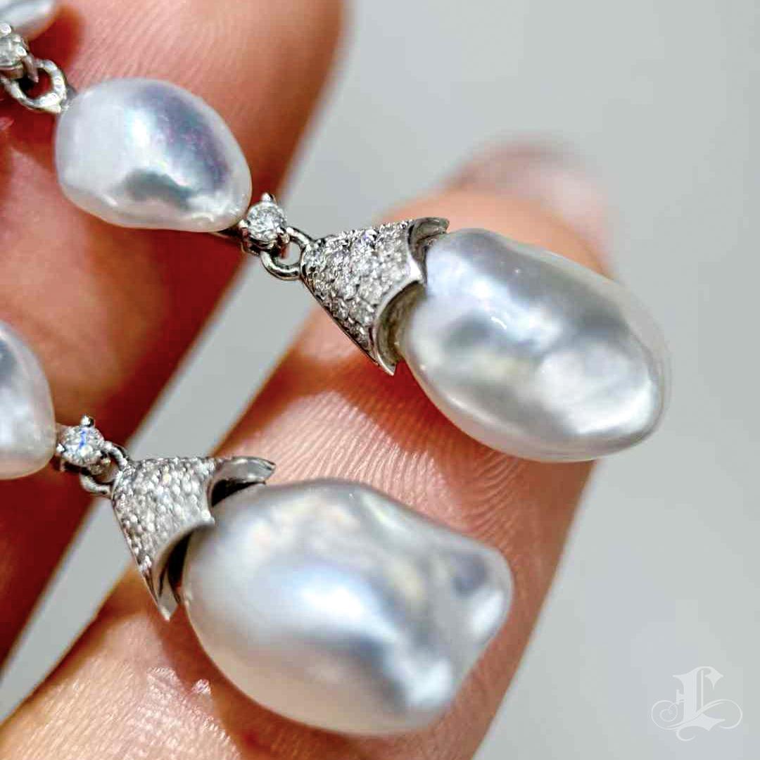 Women's Floral Cascade Aurora Keshi Pearl & Diamond Gala Earrings