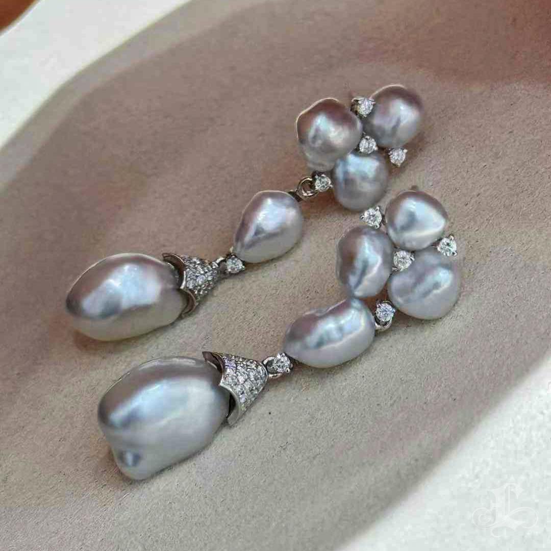 Floral Cascade Aurora Keshi Pearl & Diamond Gala Earrings 1