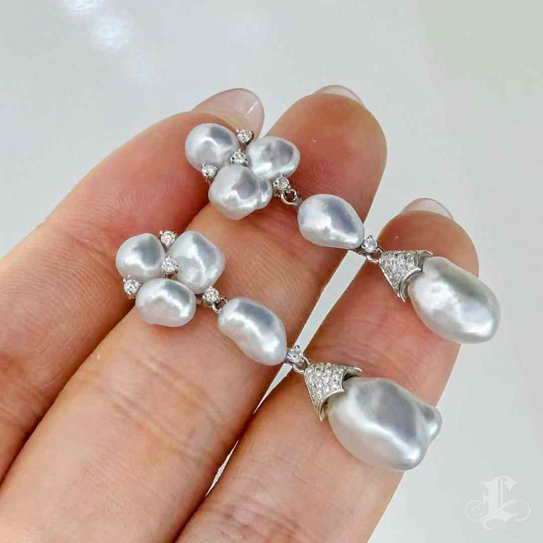 Floral Cascade Aurora Keshi Pearl & Diamond Gala Earrings 2