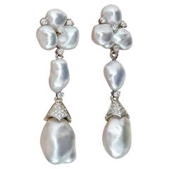 Floral Cascade Aurora Keshi Pearl & Diamond Gala Earrings