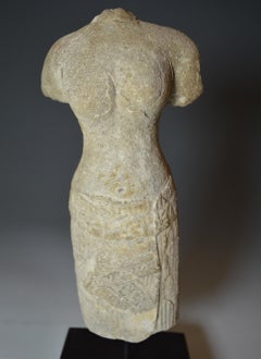 Elegant Khmer Female Stone Figurative Torso, circa 10th-12th Century