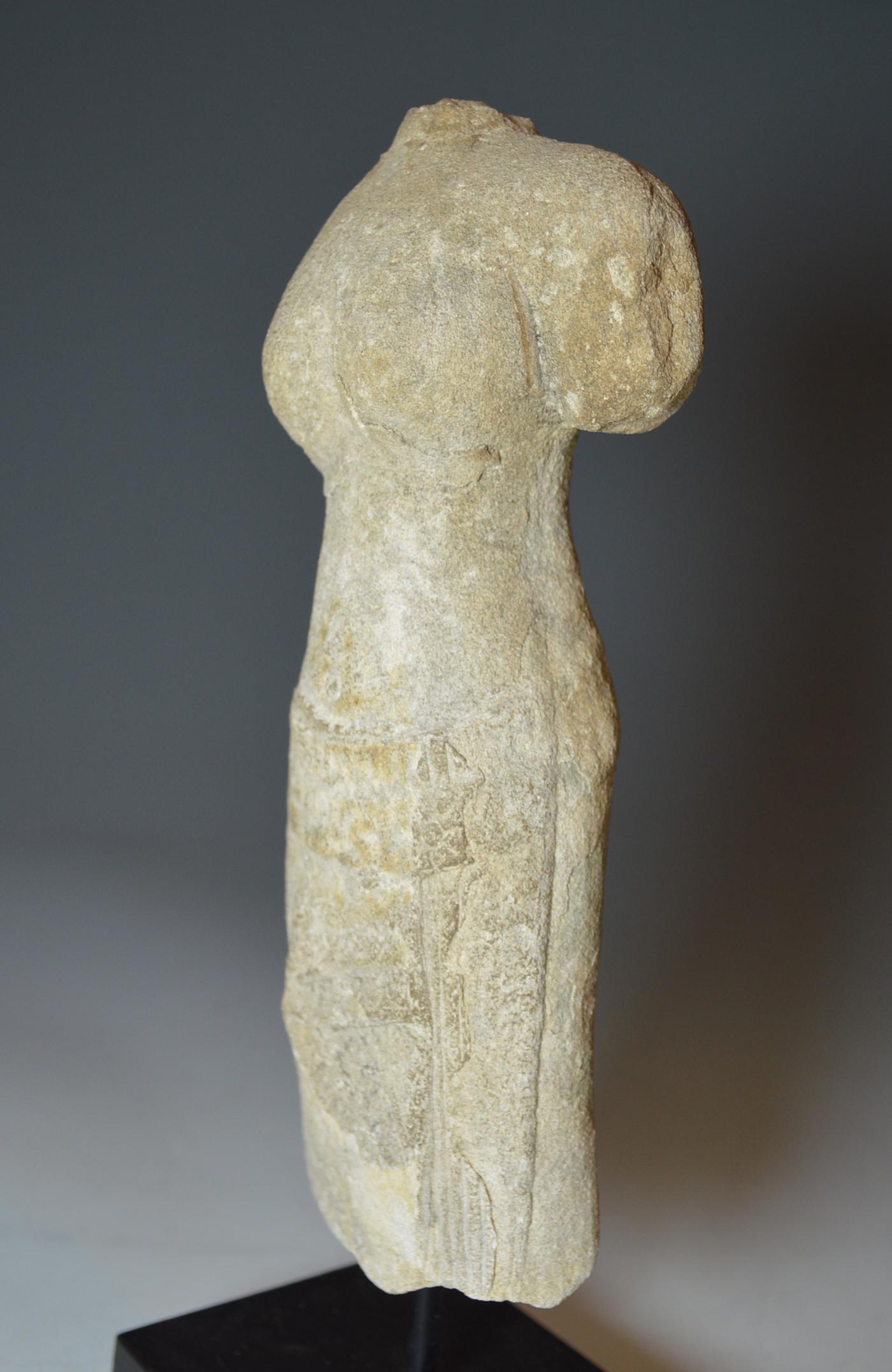 Cambodian Elegant Khmer Female Stone Figurative Torso, circa 10th-12th Century