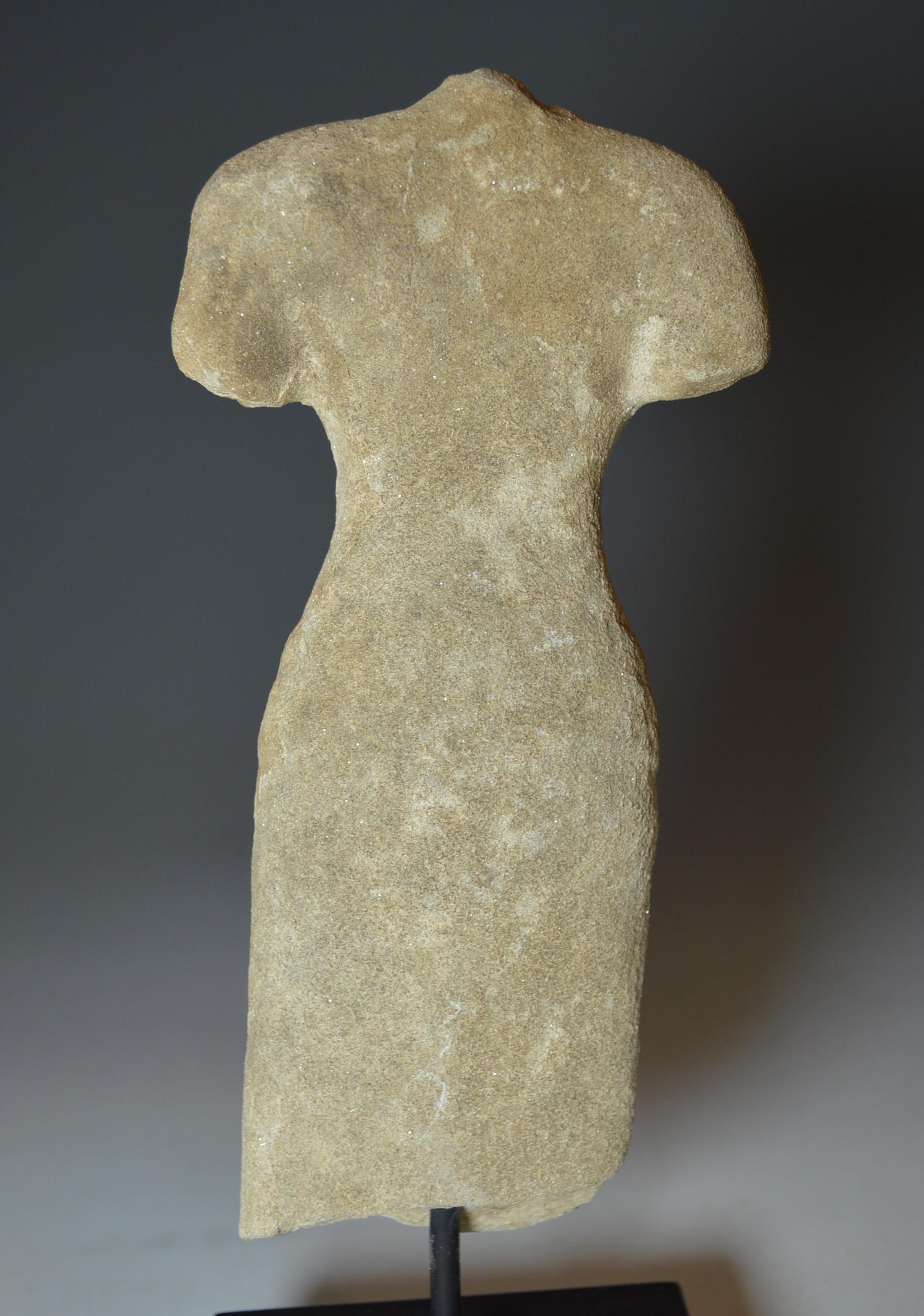 Elegant Khmer Female Stone Figurative Torso, circa 10th-12th Century In Good Condition In London, GB