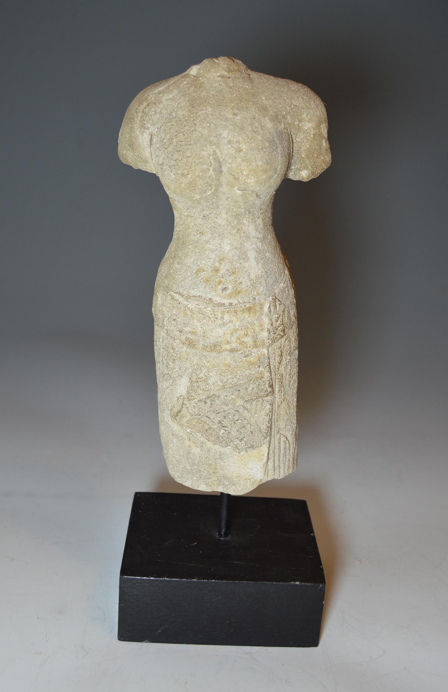 18th Century and Earlier Elegant Khmer Female Stone Figurative Torso, circa 10th-12th Century