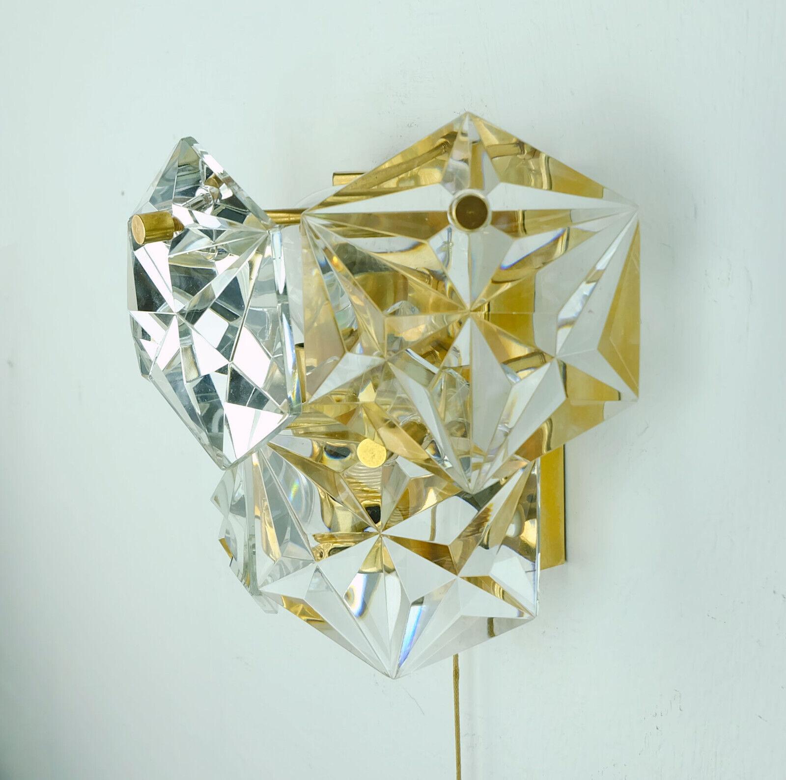 elegant kinkeldey mid century SCONCE crystal glass prisms and gilded metal In Good Condition For Sale In Mannheim, DE