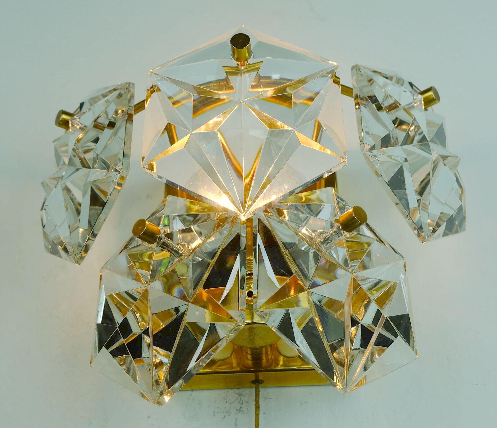 Mid-20th Century elegant kinkeldey mid century SCONCE crystal glass prisms and gilded metal For Sale