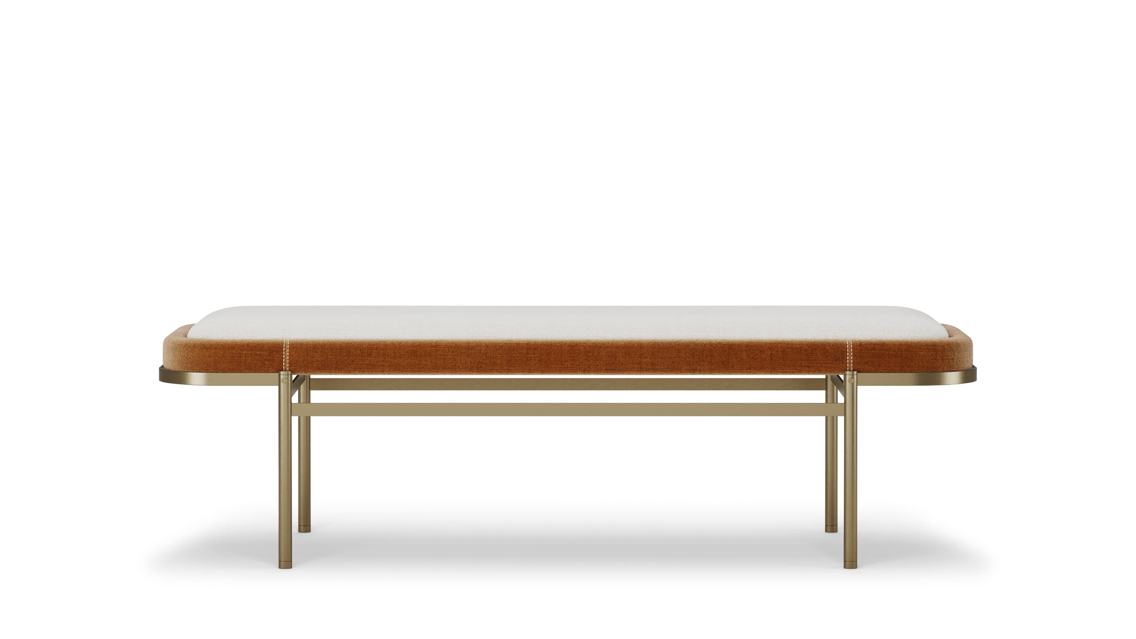 Brushed Elegant Klyne Bench with Metallic Legs For Sale