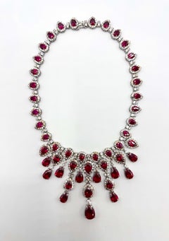 Elegant Lab-Created Ruby & CZ Teardrop Statement Necklace