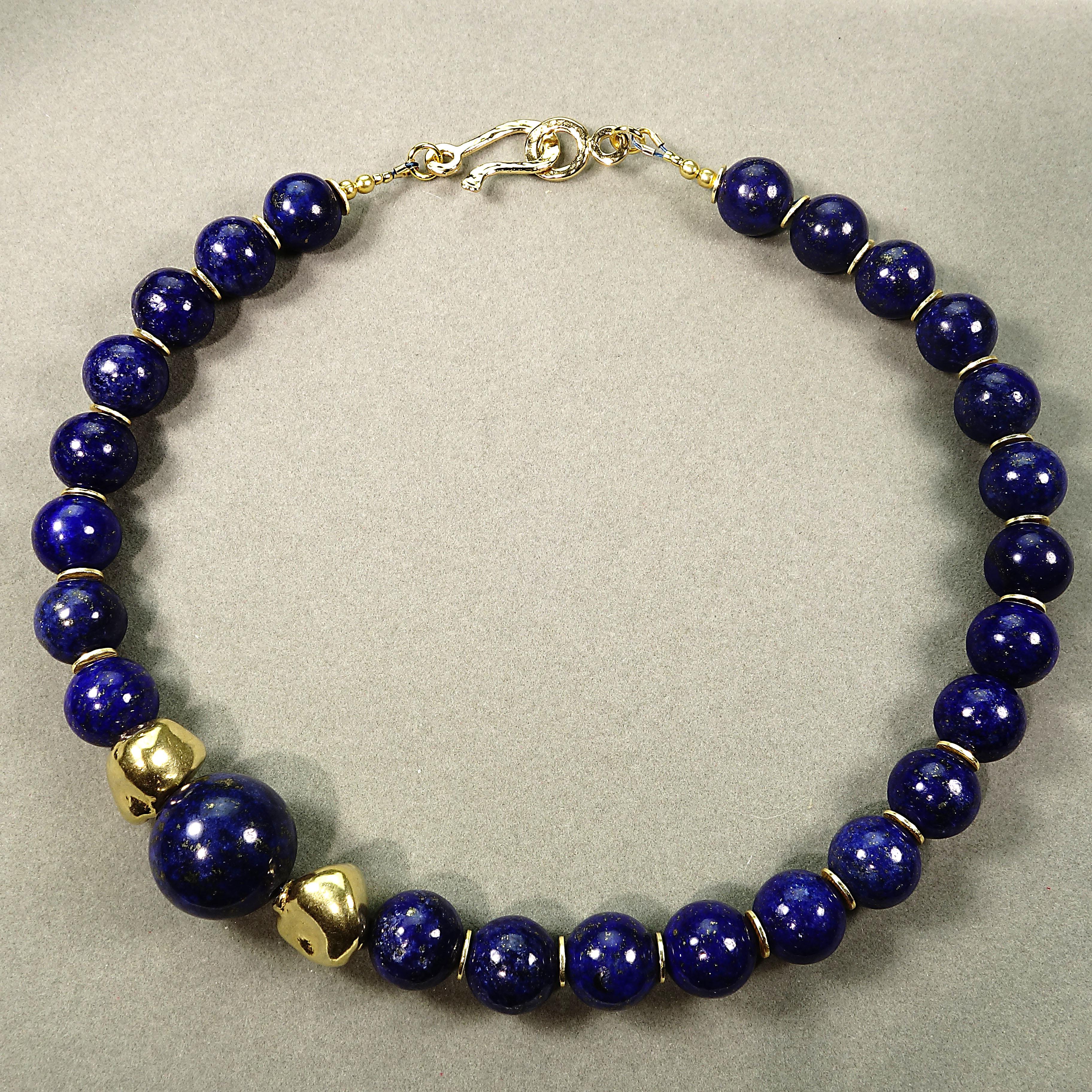  AJD 16 Inch elegant Lapis Lazuli Choker Necklace with Golden Nugget Focals 1