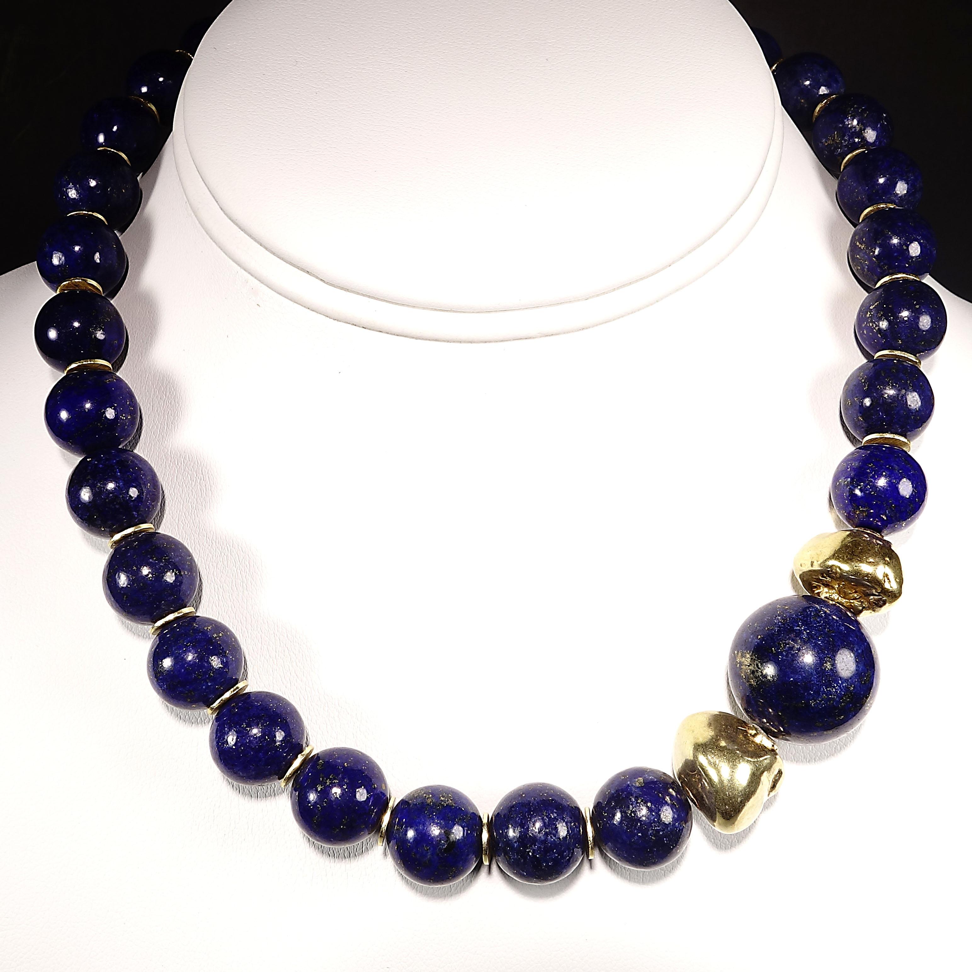 Artisan  AJD 16 Inch elegant Lapis Lazuli Choker Necklace with Golden Nugget Focals