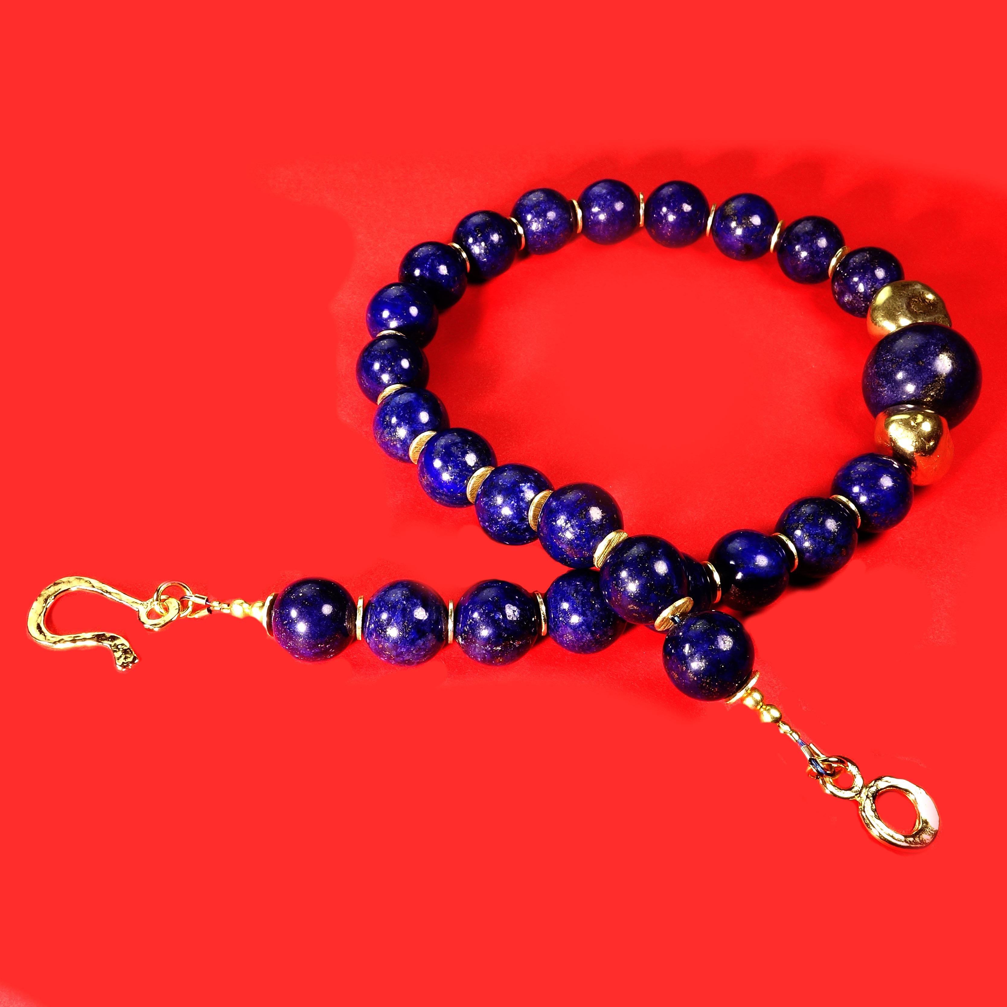 Bead  AJD 16 Inch elegant Lapis Lazuli Choker Necklace with Golden Nugget Focals