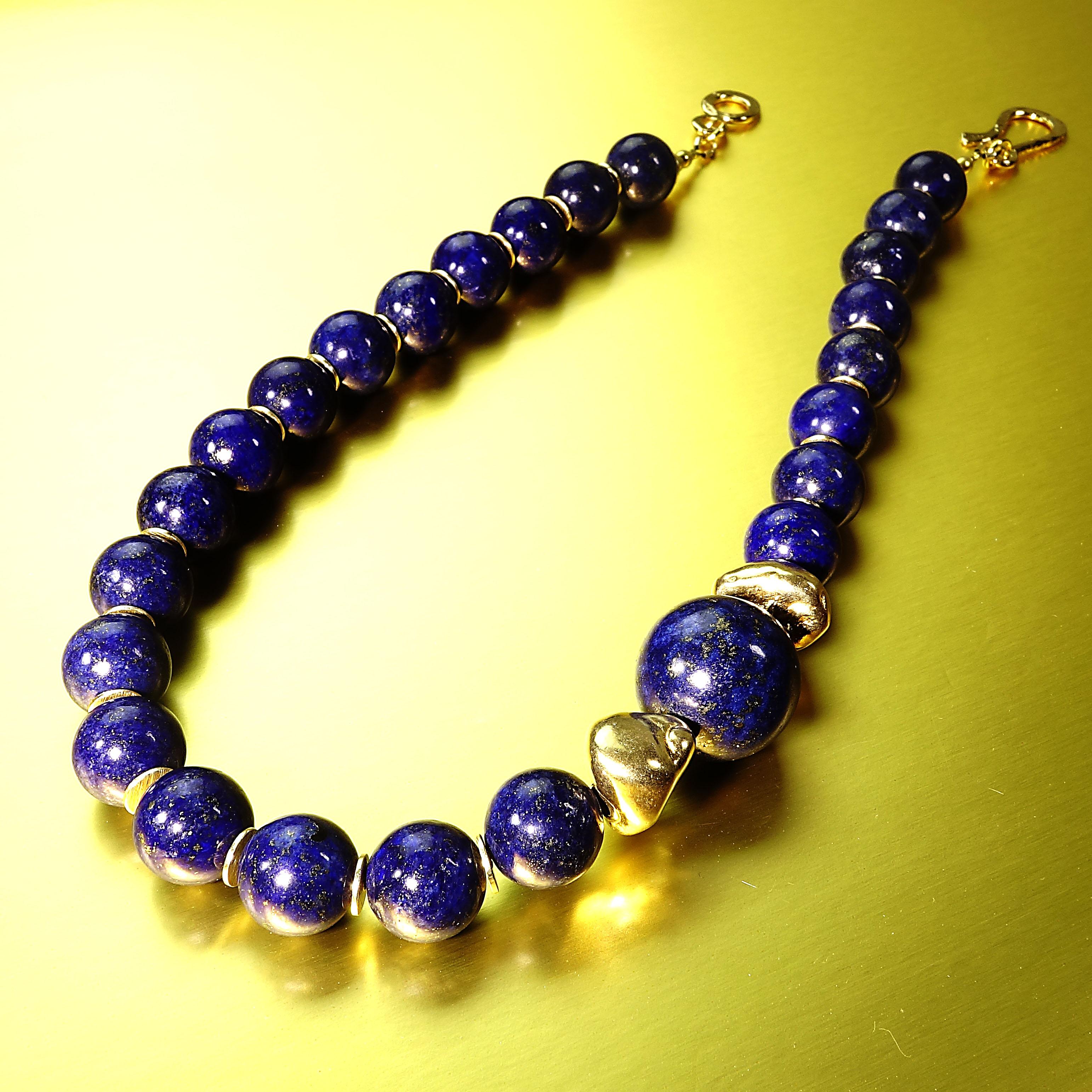  AJD 16 Inch elegant Lapis Lazuli Choker Necklace with Golden Nugget Focals In New Condition In Raleigh, NC