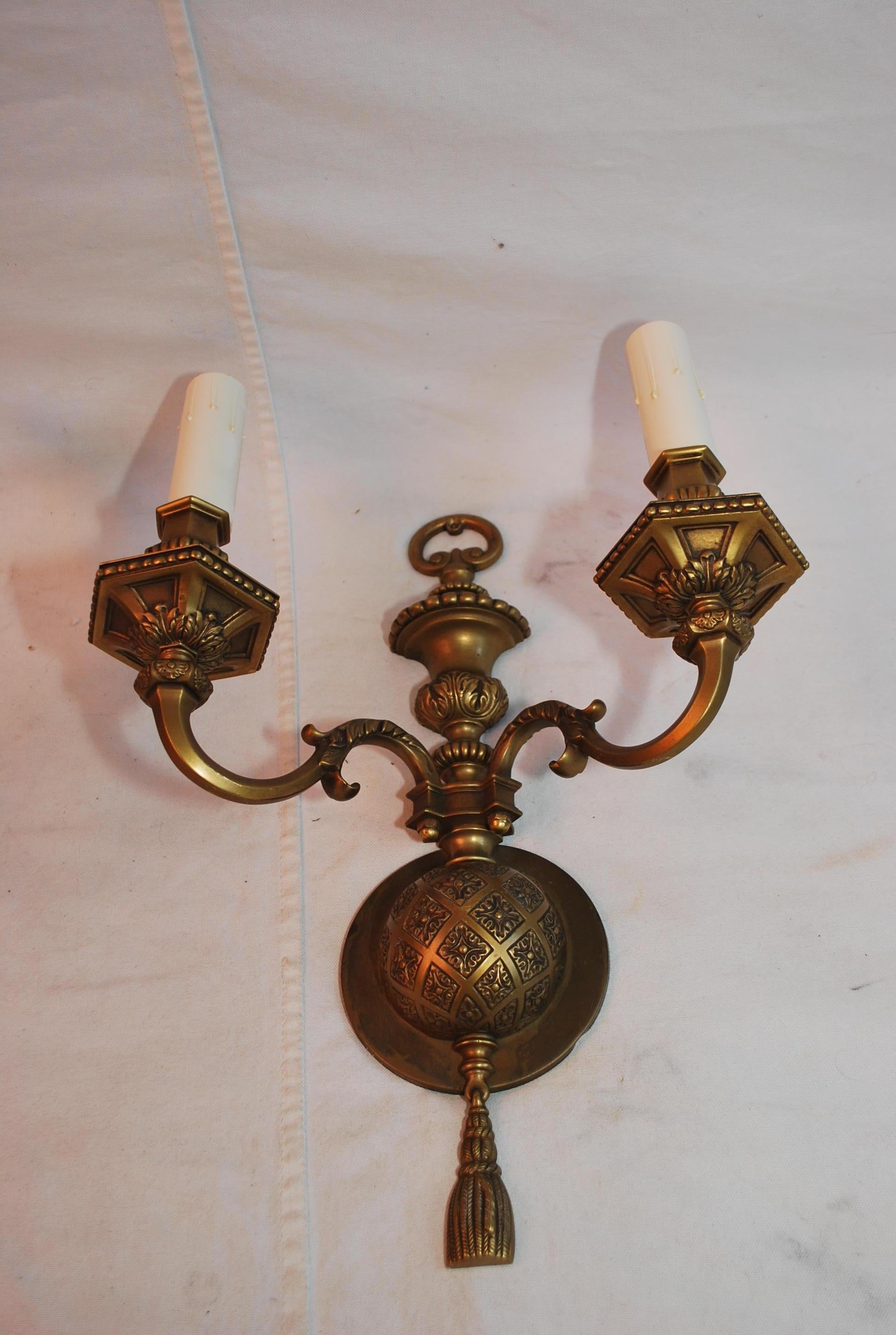 American Elegant large 1920's brass sconces For Sale