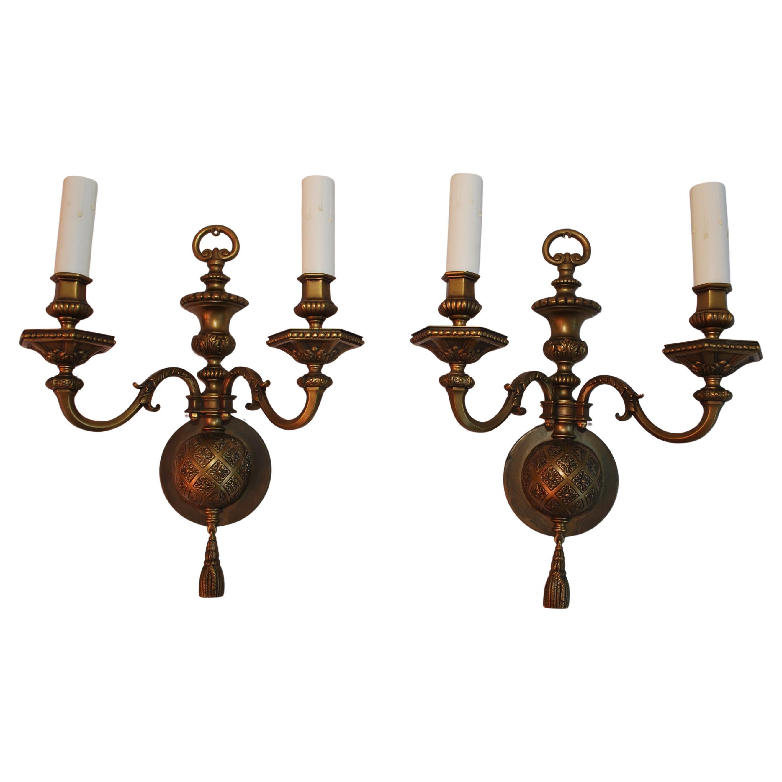 Elegant large 1920's brass sconces