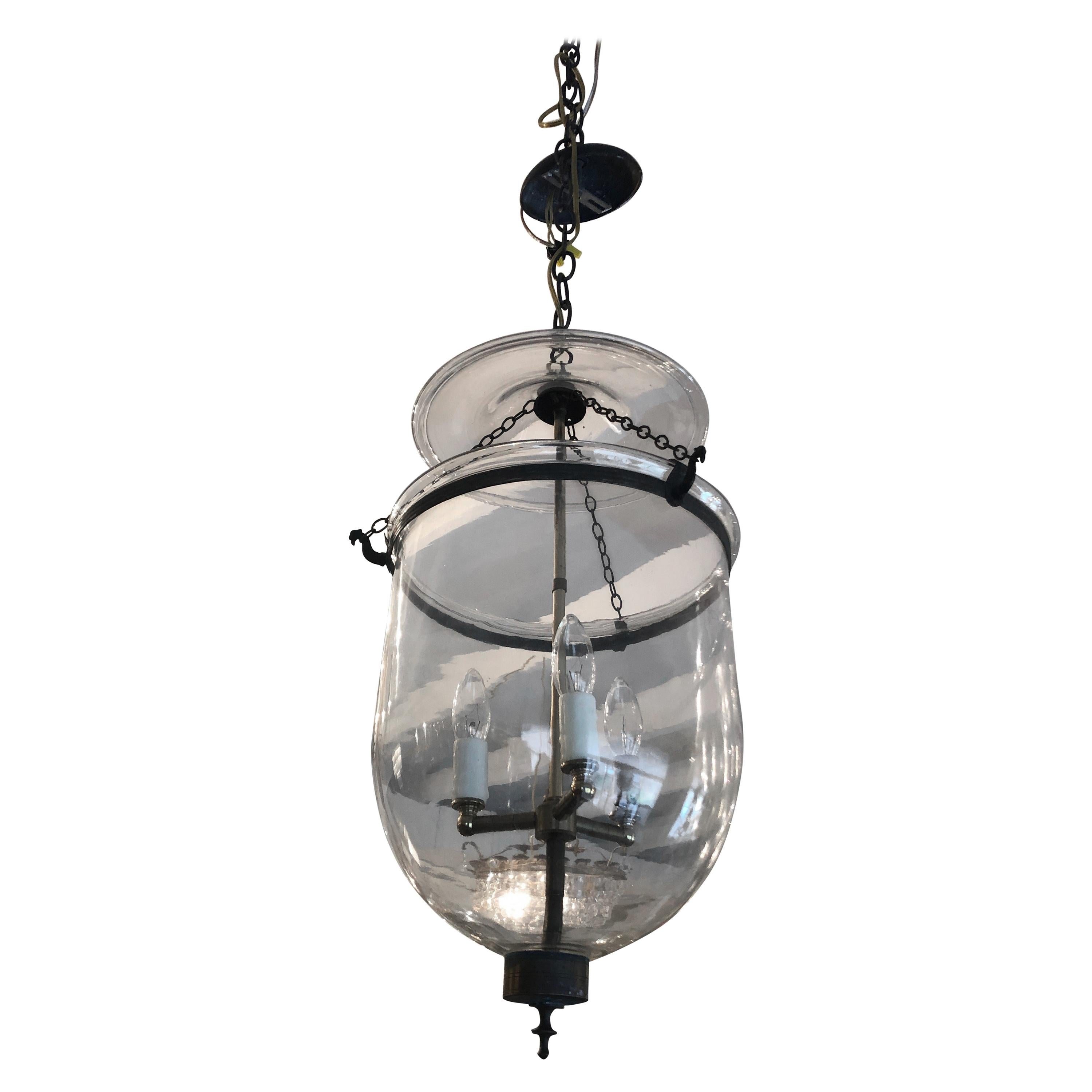 Elegant Large Antique Glass Hurricane Style Lantern Chandelier