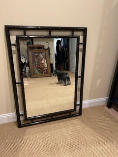 Elegant Large Ebonized Wood Faux Bamboo Mirror by John Widdicomb
