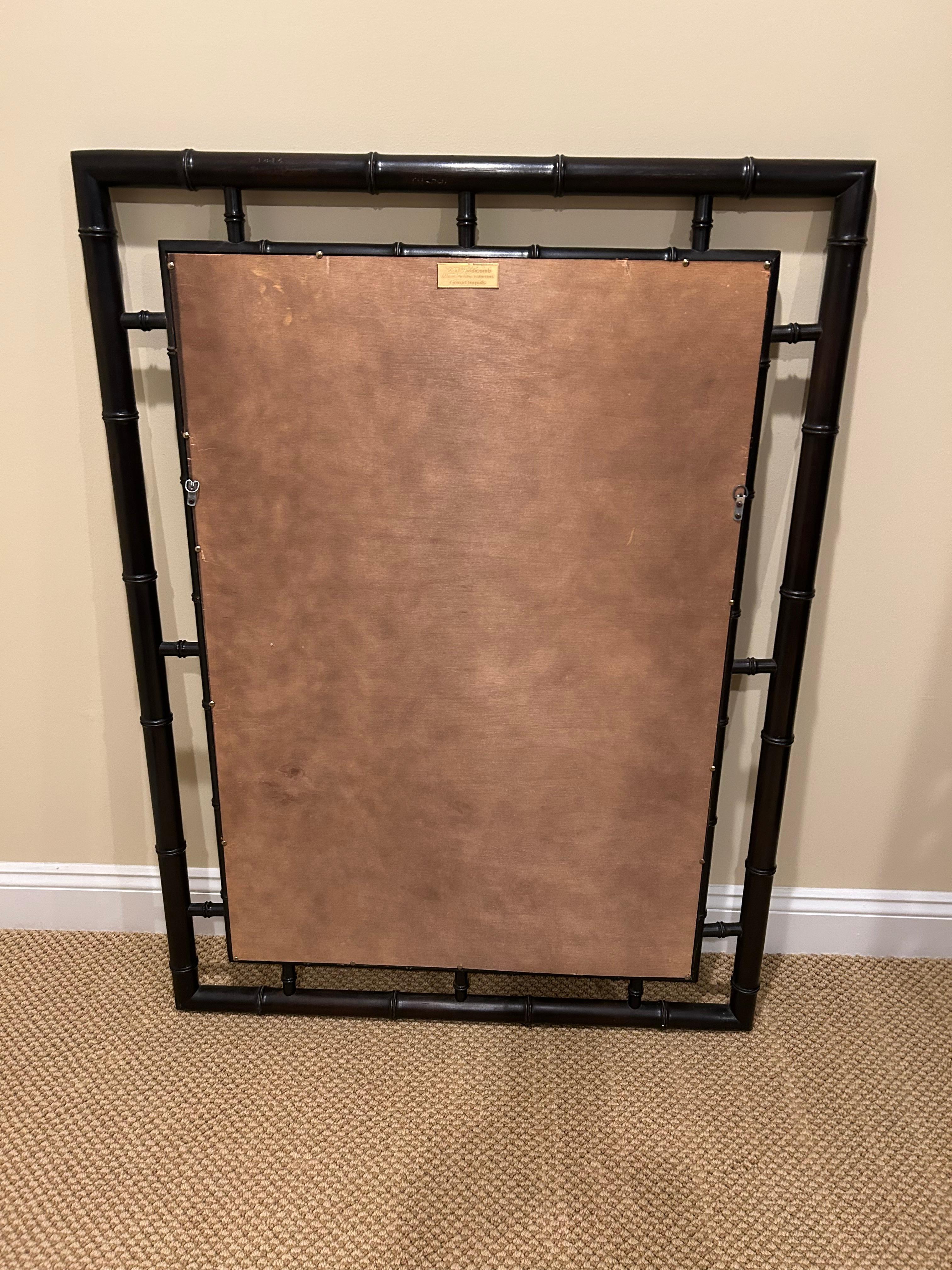 Imitation bambou Grand miroir élégant en bois ébénisé et faux bambou de John Widdicomb en vente