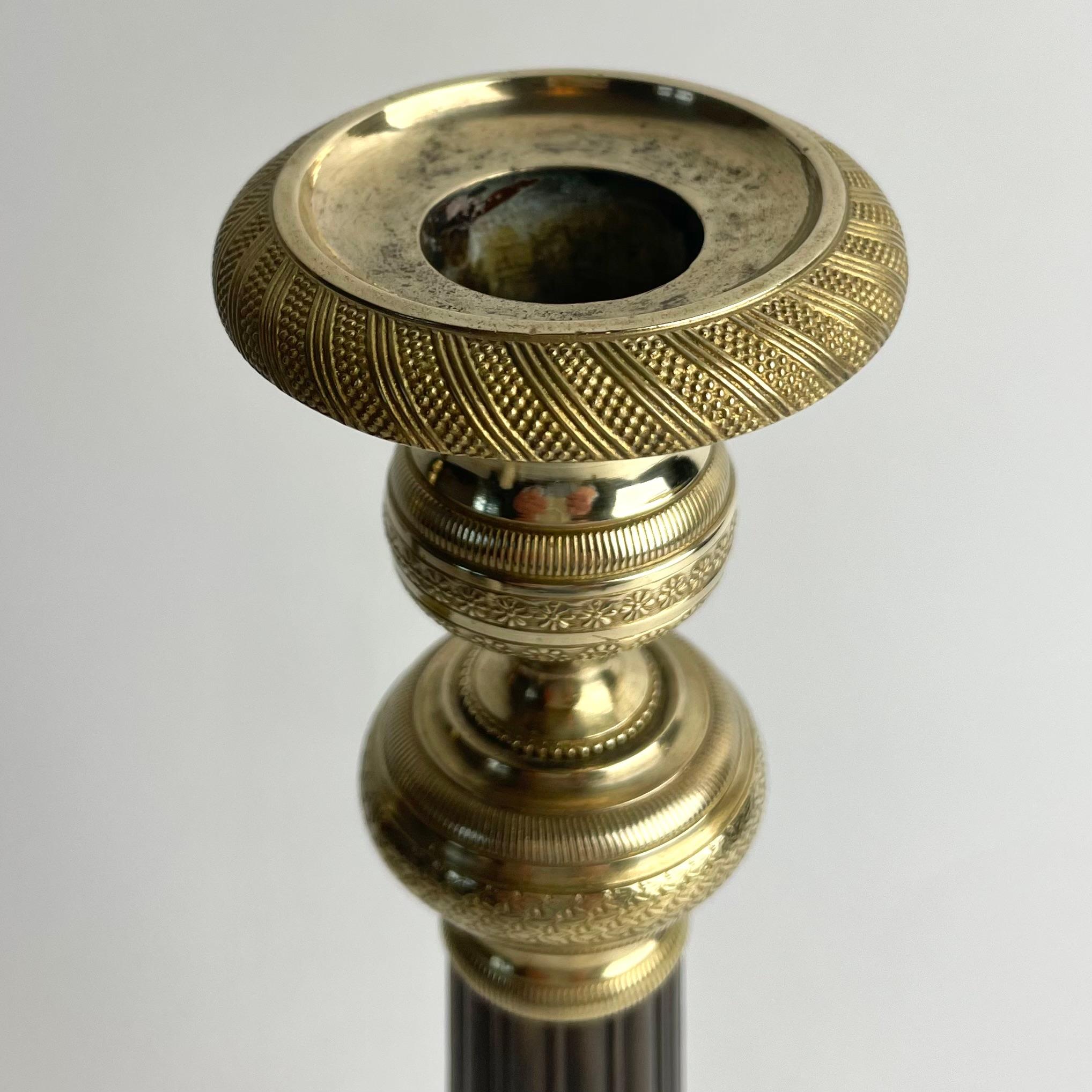 Elegant Large Empire Candlesticks in Gilt and Patinated Bronze, France, 1820s For Sale 3