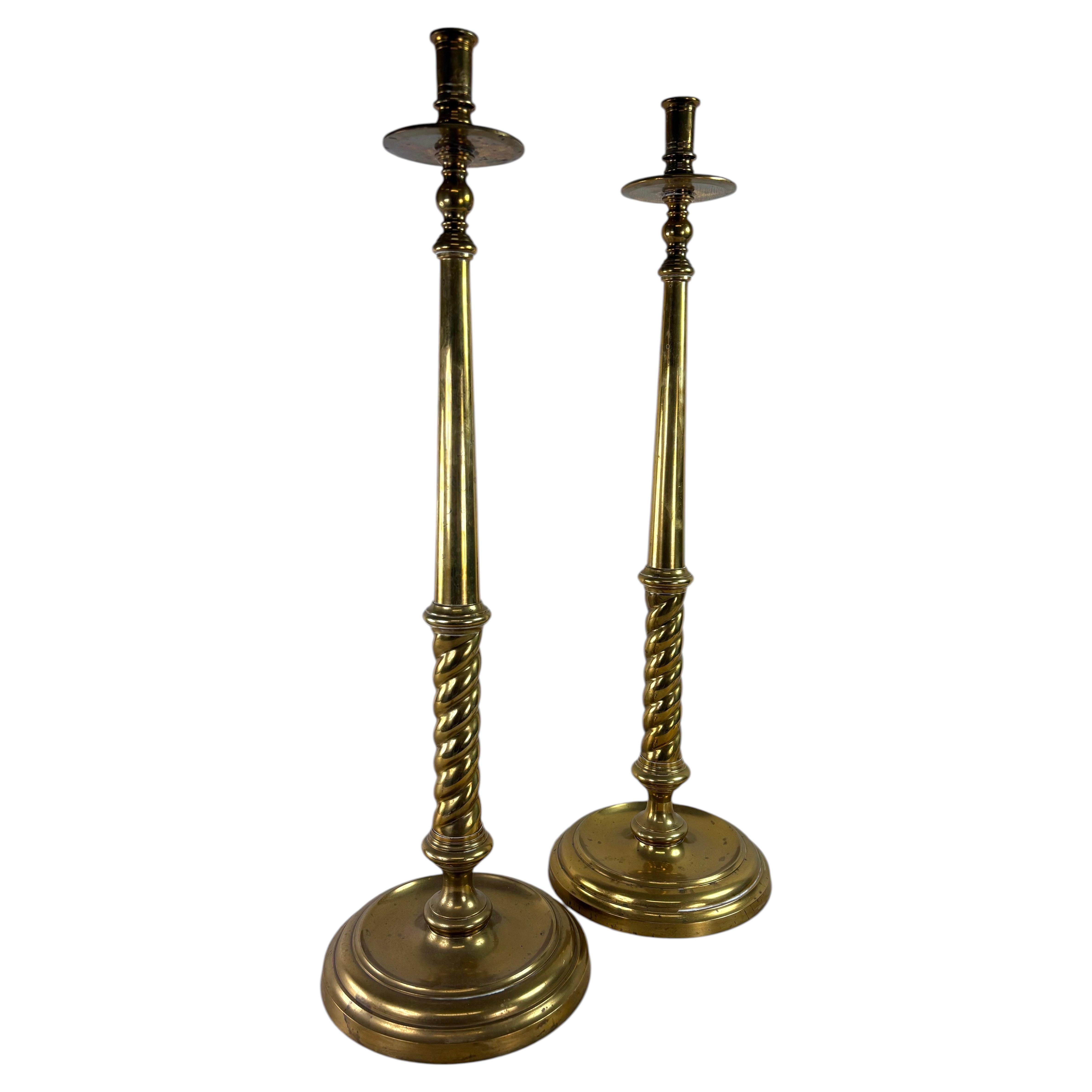 Elegant large handcrafted solid brass candlesticks by Maitland Smith For Sale