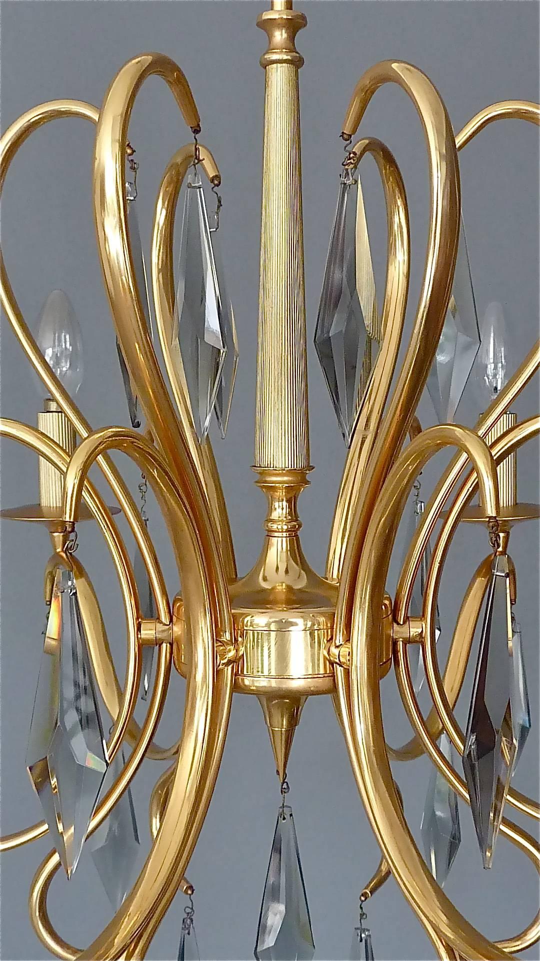 Large Italian Sciolari Chandelier Gilt Brass Faceted Murano Crystal Glass 1970s For Sale 6