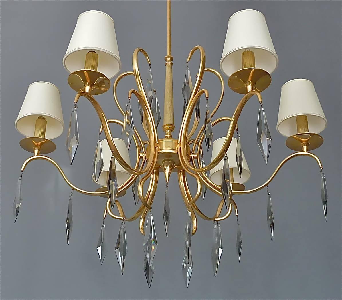 Large Italian Sciolari Chandelier Gilt Brass Faceted Murano Crystal Glass 1970s For Sale 11