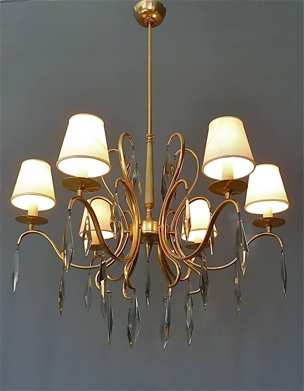 Large Italian Sciolari Chandelier Gilt Brass Faceted Murano Crystal Glass 1970s For Sale 12